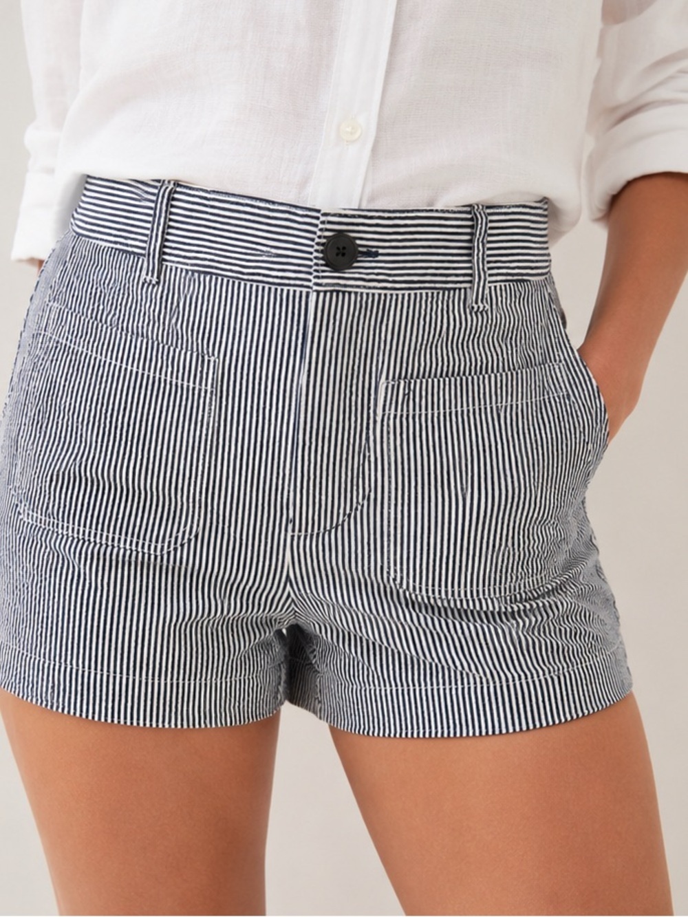 LOFT The Palmer Short Striped Shorts Navy White Size 8 Coastal Preppy